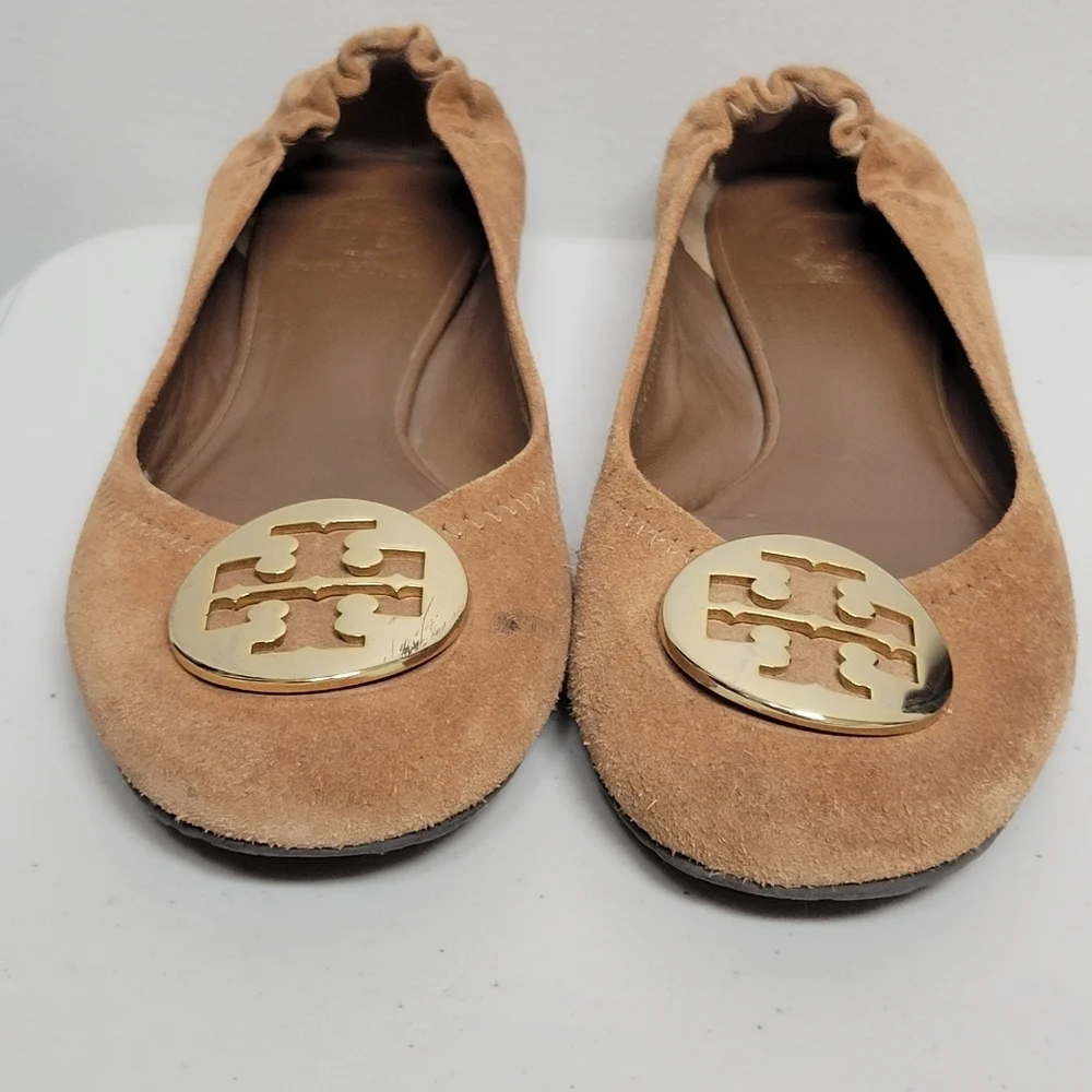 Tory Burch Reva Tan Suede Ballet Flats Size 8.